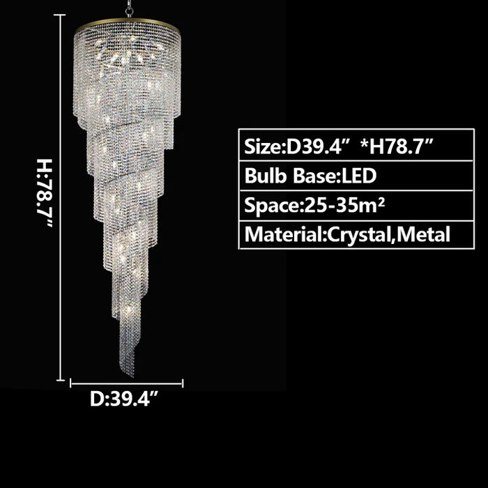 Elegant Long Spiral Tassel  Crystal Chandelier For Living Room Foyer Staircase