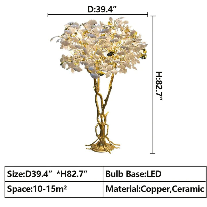 Gold White Ceramic Ginkgo Leaf Copper Branch Floor Lamps For Living Room Bedroom Beauty Salon