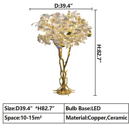 Gold White Ceramic Ginkgo Leaf Copper Branch Floor Lamps For Living Room Bedroom Beauty Salon