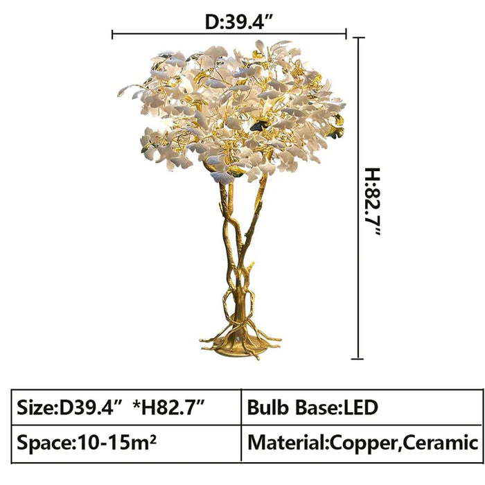 Gold White Ceramic Ginkgo Leaf Copper Branch Floor Lamps For Living Room Bedroom Beauty Salon