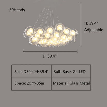 Lampadario moderno con sfere di vetro e luci a bolla di grandi dimensioni per soggiorno/sala da pranzo/negozio di abbigliamento 