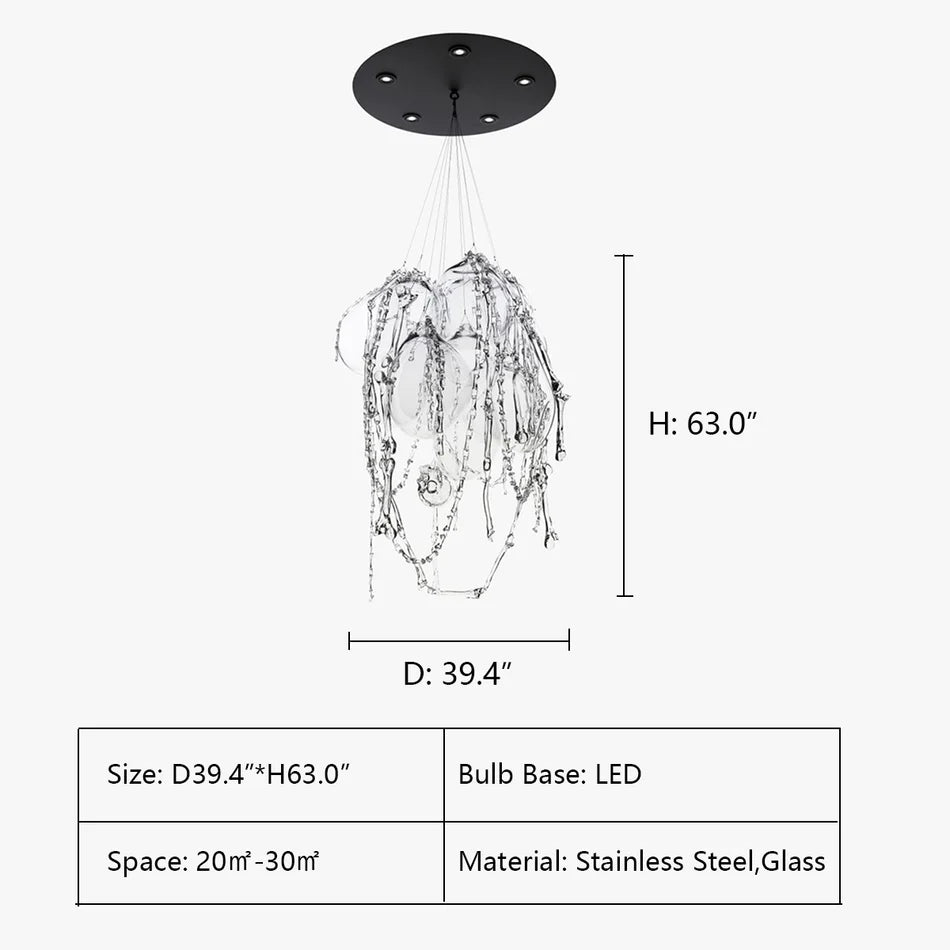 Modern Round Full Sky Star Light Transparent Glass Ball Chandelier for Living/Dining Room/Bedroom