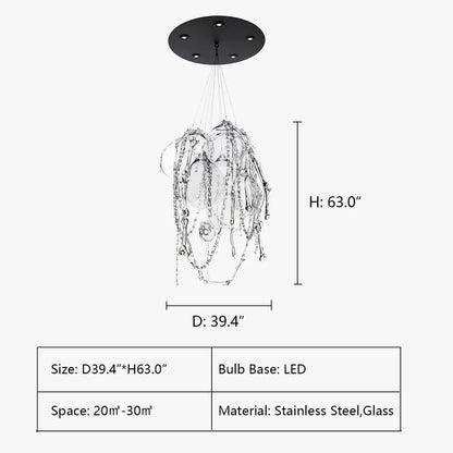 Modern Round Full Sky Star Light Transparent Glass Ball Chandelier for Living/Dining Room/Bedroom