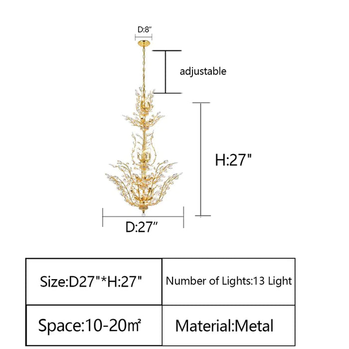 Gold/Silver/Brown Twig Branch Crystal Leaf Chandelier