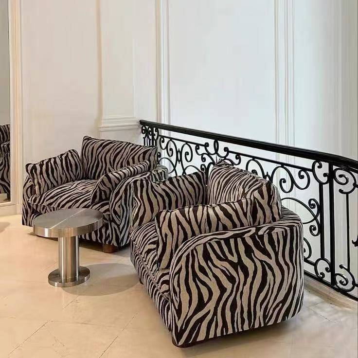 Statement Zebra‑Stripe Upholstered Modular Sofa System