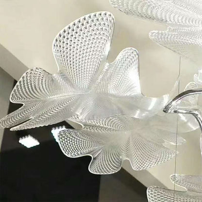 Lustre moderne flottant à 2 niveaux en acrylique avec feuilles
