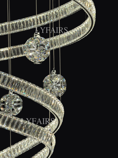 Contemporary Spiral Twisted Ribbon K9 Crystal Ball Staircase Chandelier