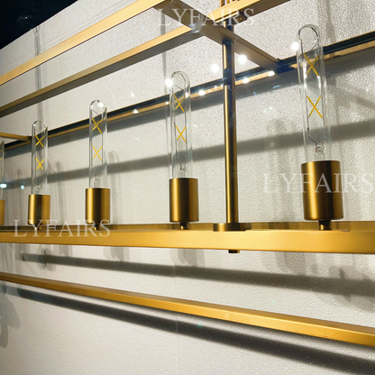 Lampadario moderno con paralume in vetro e acciaio lineare per sala da pranzo/isola della cucina