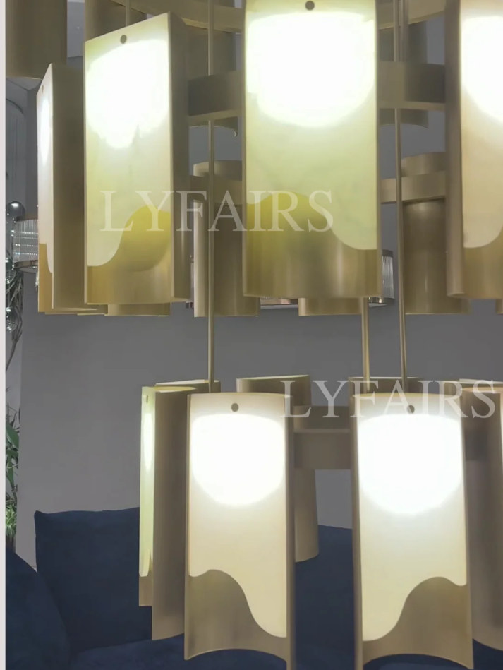 Modern 1/2/3/4 Tier Round Brass Chandelier with Jade