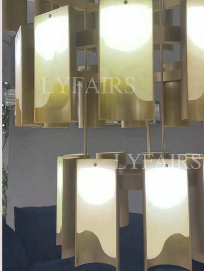 Modern 1/2/3/4 Tier Round Brass Chandelier with Jade