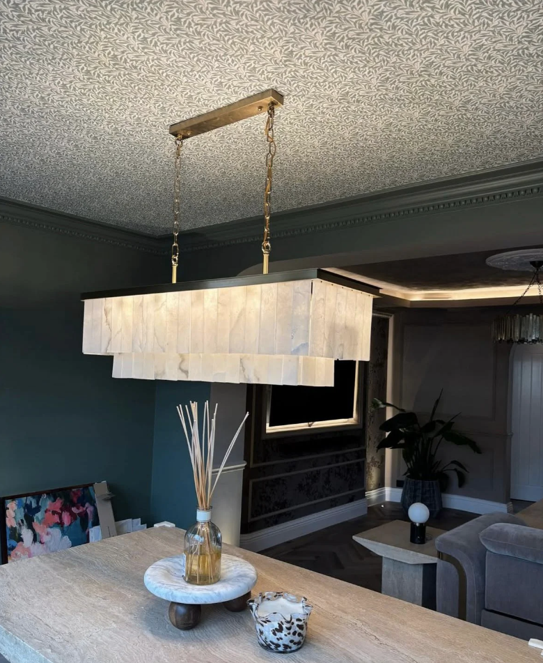 Modern Rectangular 2-tier Alabaster Chandelier for Dining Room