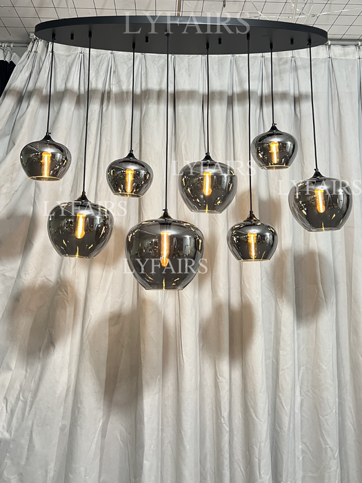Lampadario in vetro grigio fumé per bar/sala da pranzo