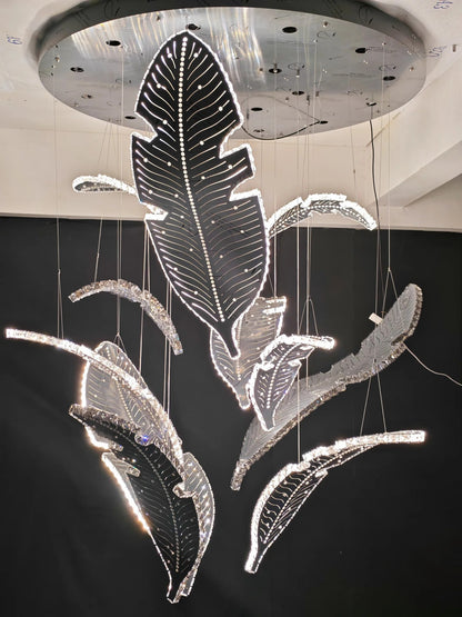 Modern Floating Sculptural Banana Leaf Crystal Ceiling Light