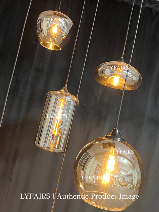 Modern Smoke Gray Glass Pendant Light Fixture Chandelier For 2 Story Foyer/Entryway/Staircase