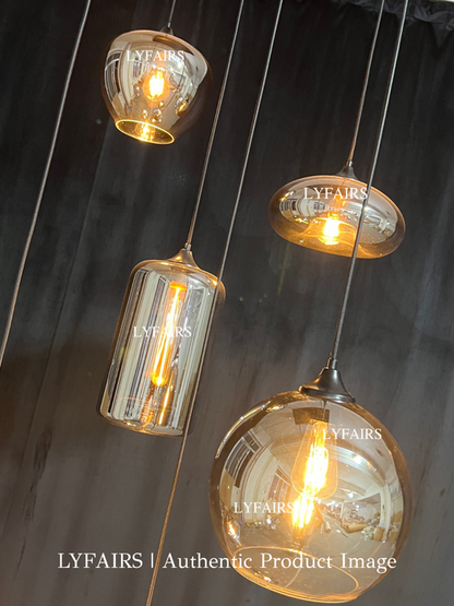 Modern Smoke Gray Glass Pendant Light Fixture Chandelier For 2 Story Foyer/Entryway/Staircase