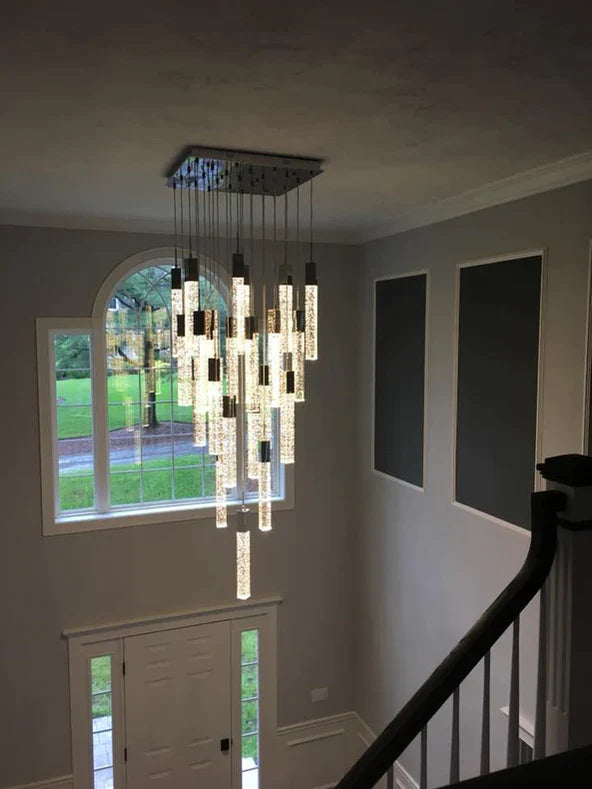 Modern Glacier Bubble Crystal Sticks Chandelier in Gold/Chrome/Black Finish for Staircase/Foyer