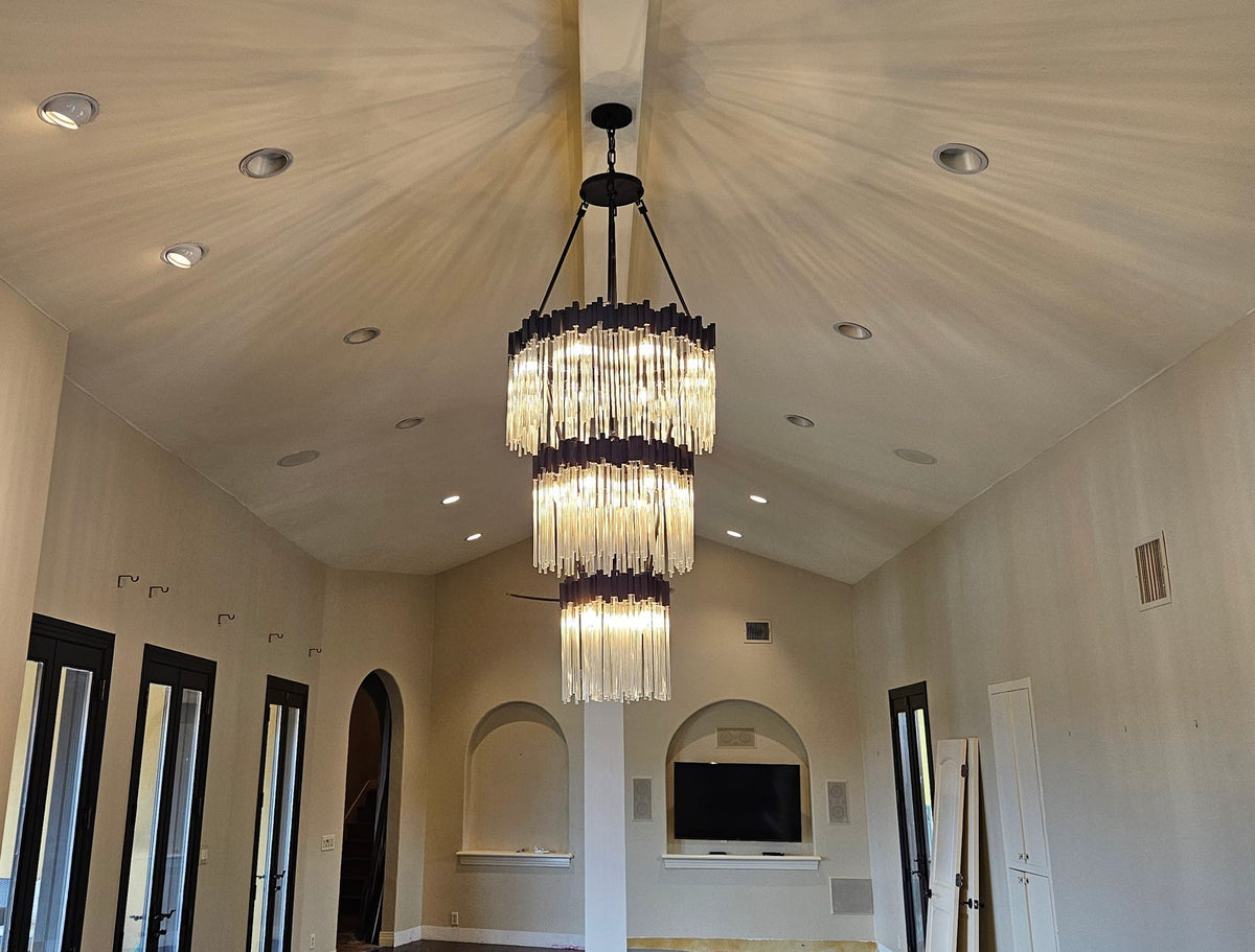 Grand lustre élégant en verre multicouches pour haut plafond/escalier/entrée