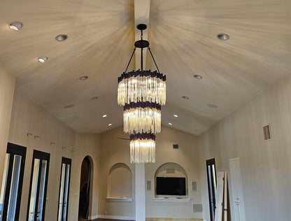 Grand lustre élégant en verre multicouches pour haut plafond/escalier/entrée