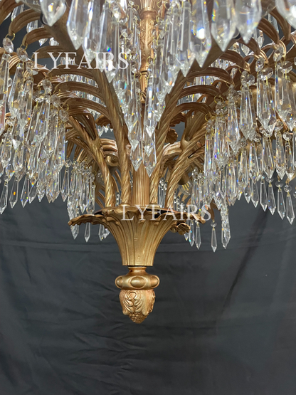 Lustre de luxe en cristal et laiton en forme de palmier pour salon/plafond bas 