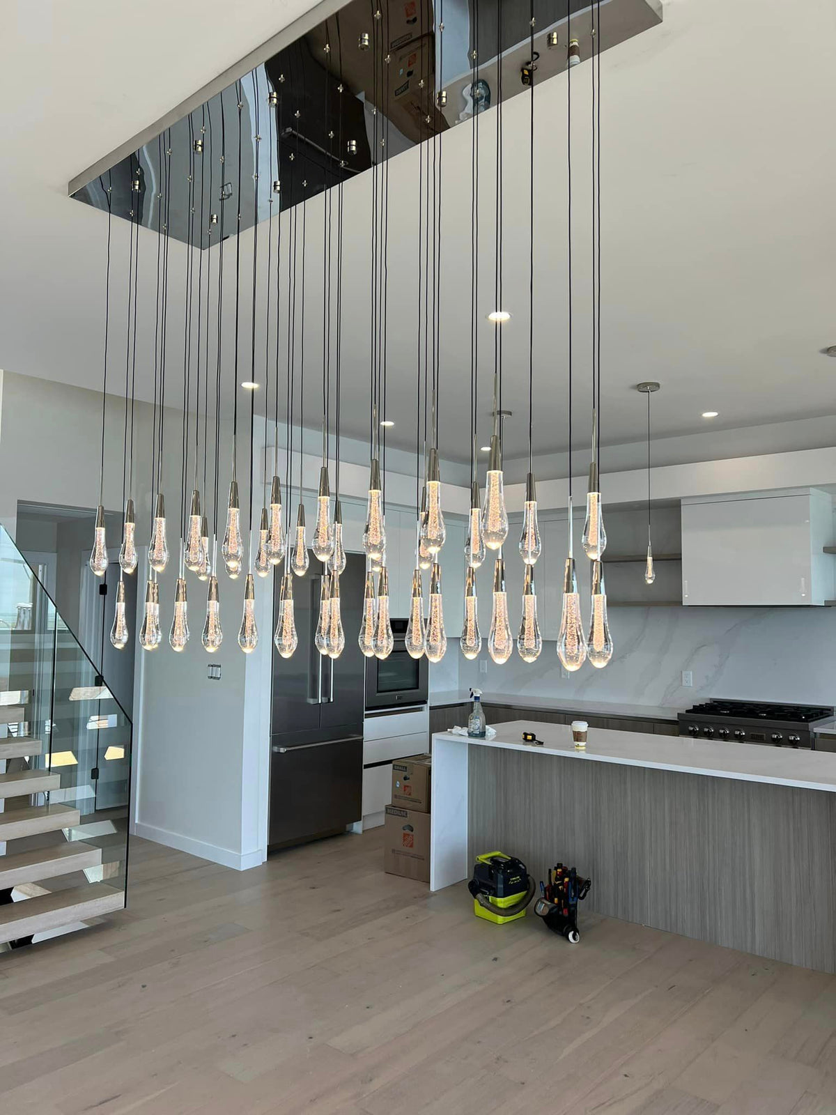 Modern Cascade Raindrop Linear Crystal Chandelier for Dining Room/Kitchen Island