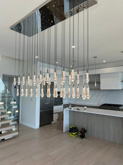 Modern Cascade Raindrop Linear Crystal Chandelier for Dining Room/Kitchen Island