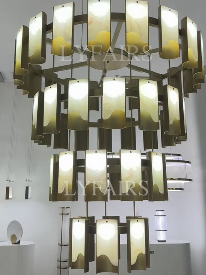 Modern 1/2/3/4 Tier Round Brass Chandelier with Jade