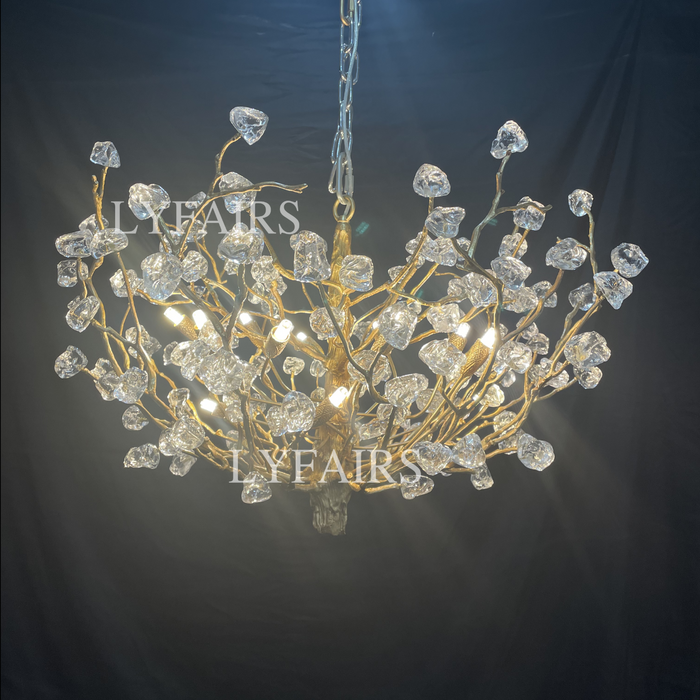 Lampadario da soffitto con pendente in cristallo e rami in ottone per soggiorno/sala da pranzo/ingresso
