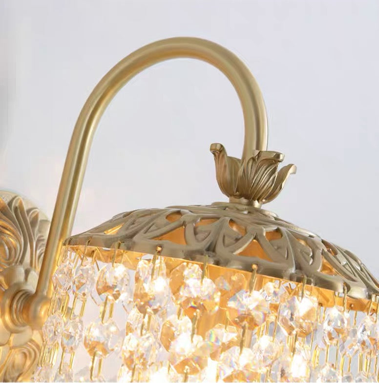 Vintage Brass Crystal Waterfall Wall Lamp