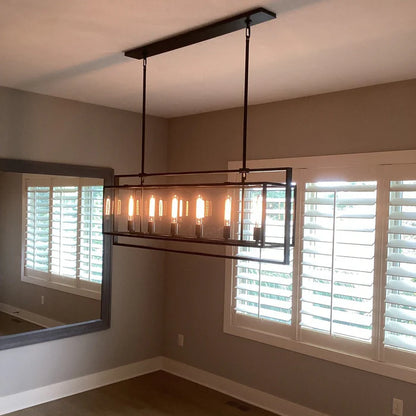 Modern Linear Steel Glass Lampshade Chandelier for Dining Room/Kitchen Island