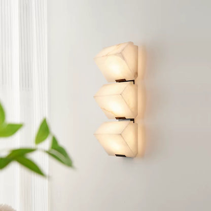 Modern Minimalist Pyramid Natural Alabaster Wall Sconce