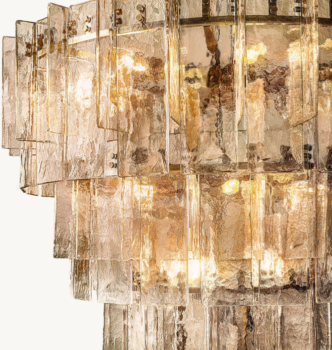 Vintage Inspired Tiered Clear/Smoky Gray Rippled Cast Glass Chandelier