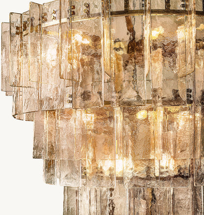 Vintage Inspired Tiered Clear/Smoky Gray Rippled Cast Glass Chandelier