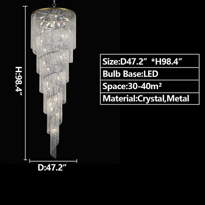 Elegant Long Spiral Tassel  Crystal Chandelier For Living Room Foyer Staircase