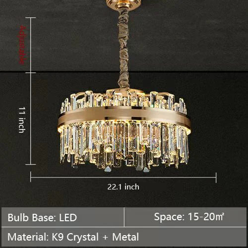 Collection de lustres en cristal ronds/rectangulaires modernes pour salon/couloir/salle à manger/chambre