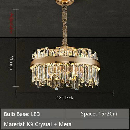 Collection de lustres en cristal ronds/rectangulaires modernes pour salon/couloir/salle à manger/chambre