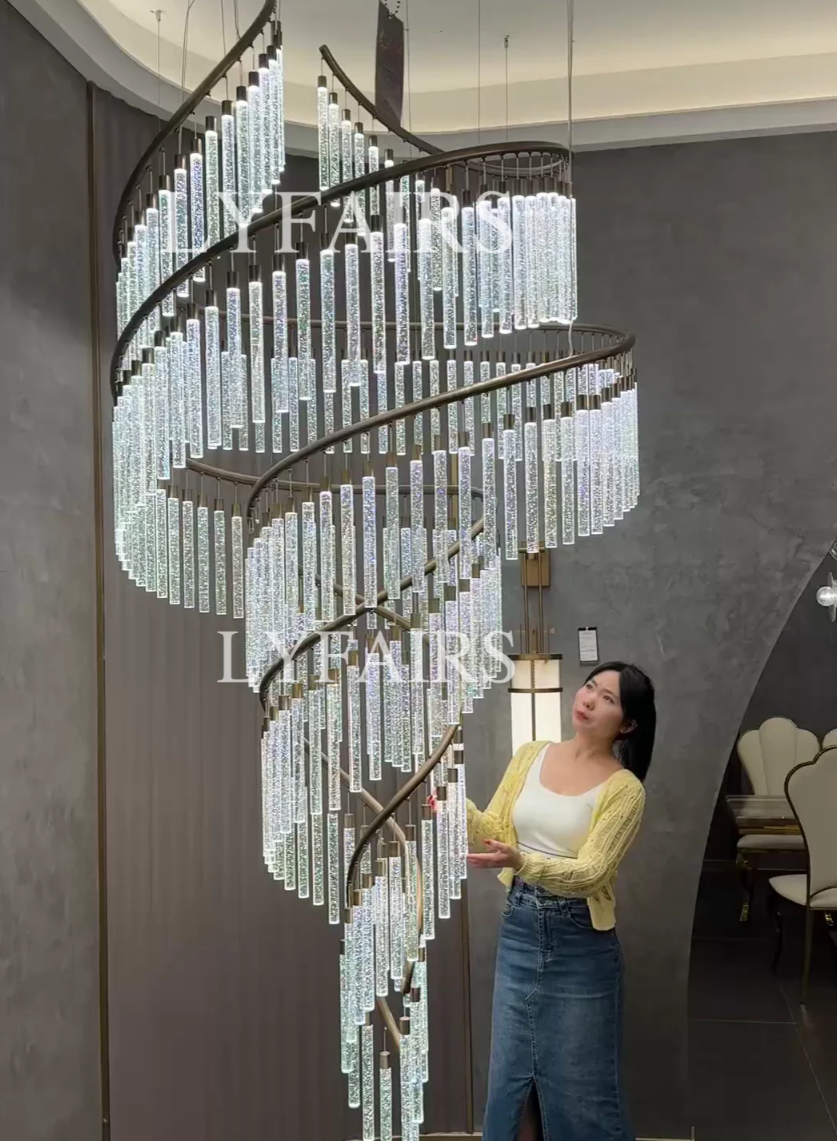 Luxury Spiral Bubble Crystal Chandelier for High Ceiling