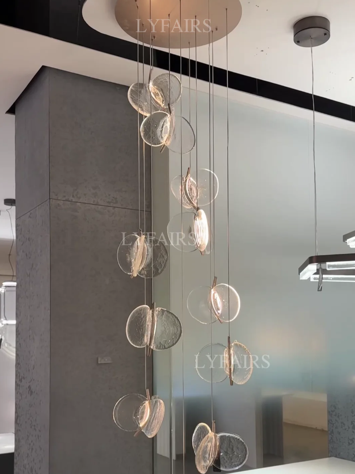 Modern Floating Chips Glass Chandelier for High Ceiling/Dining Room