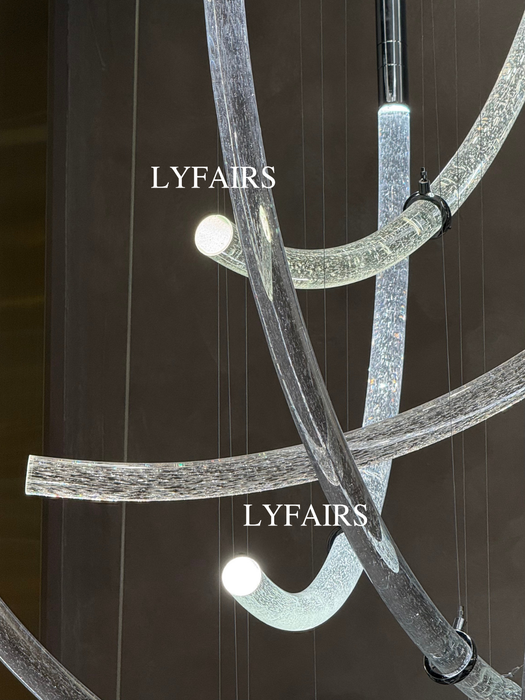 Modern Sculptural Curved Air Bubble Crystal Rod LED Chandelier