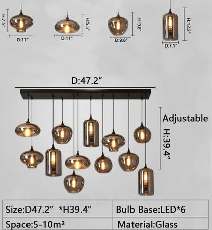 Smoky Gray Glass Chandelier for Cafe/Dining Room