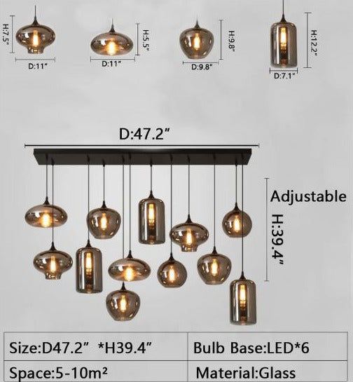 Smoky Gray Glass Chandelier for cafe and dining room