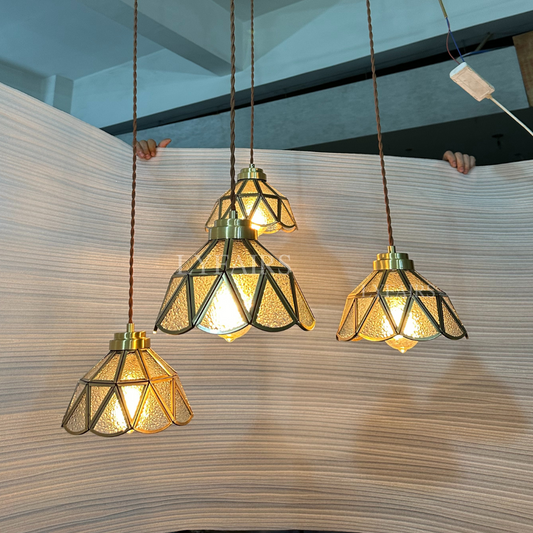 Vintage Tiffany Glass Lampshade Pendant Chandelier