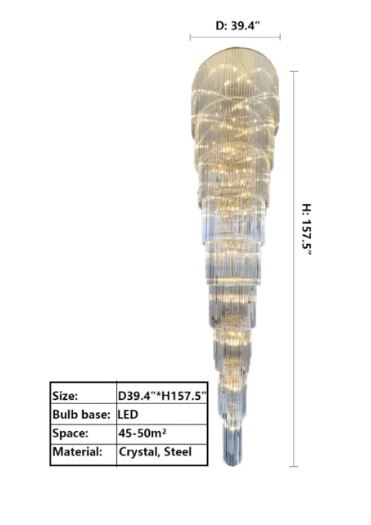 European style modern simple crystal chandelier for villa living room, between the rotating ladder.