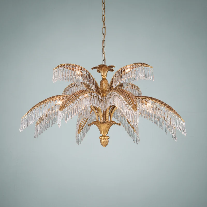 Lustre de luxe en cristal et laiton en forme de palmier pour salon/plafond bas 