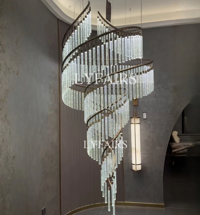 Luxury Spiral Bubble Crystal Chandelier for High Ceiling