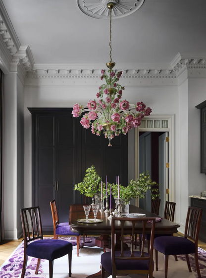 Nature-inspired Pink Rose Glass Chandelier