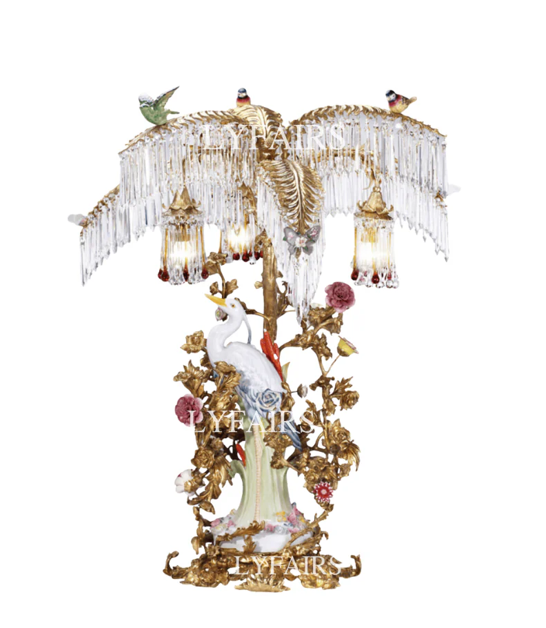LYFAIRS × FH&Home Avian Melody Chinoiserie Crystal Fringed Table Lamp