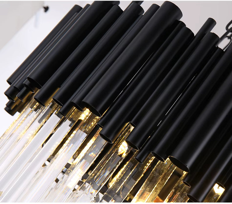 Modern Round Black Tube Crystal Chandelier for Low Ceiling