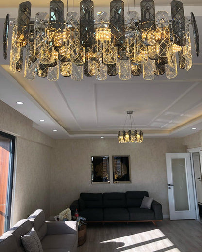Lampadario moderno in cristallo grigio fumo, lampadario a sospensione scintillante per soggiorno/sala da pranzo/camera da letto/ufficio domestico