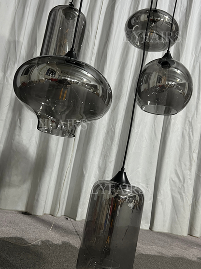 Modern Smoke Gray Glass Pendant Light Fixture Chandelier For 2 Story Foyer/Entryway/Staircase