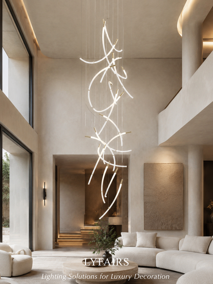 Modern Sculptural Curved Air Bubble Crystal Rod LED Chandelier